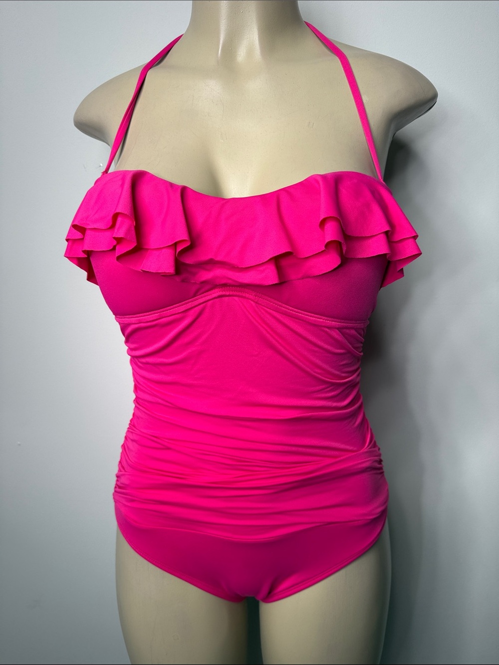 La Blanca Hot Pink Ruffled Halter One-Piece Swim